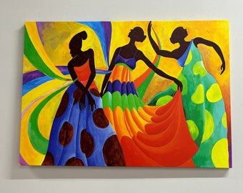 African Dancers Painting, Ethnic Artwork, African Women Wall Art, Black Woman Canvas Art, African Dancers Art Canvas, Abstract Canvas,