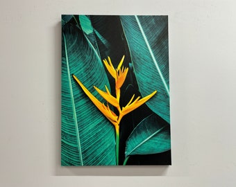 Tropical Flower, Green And Yellow Art, Tropical Art Canvas, Green Leaves Canvas, Floral Printed, Botanical Art, Tropical Flower Canvas,