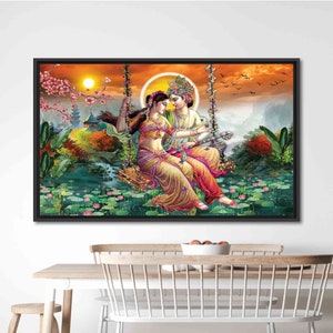 Radha Krishna Painting Print, Reproduction Canvas Print, Indian 3D Canvas, Famous Canvas Decor, Hindu Wall Art, Radha Krishna Artwork, image 8