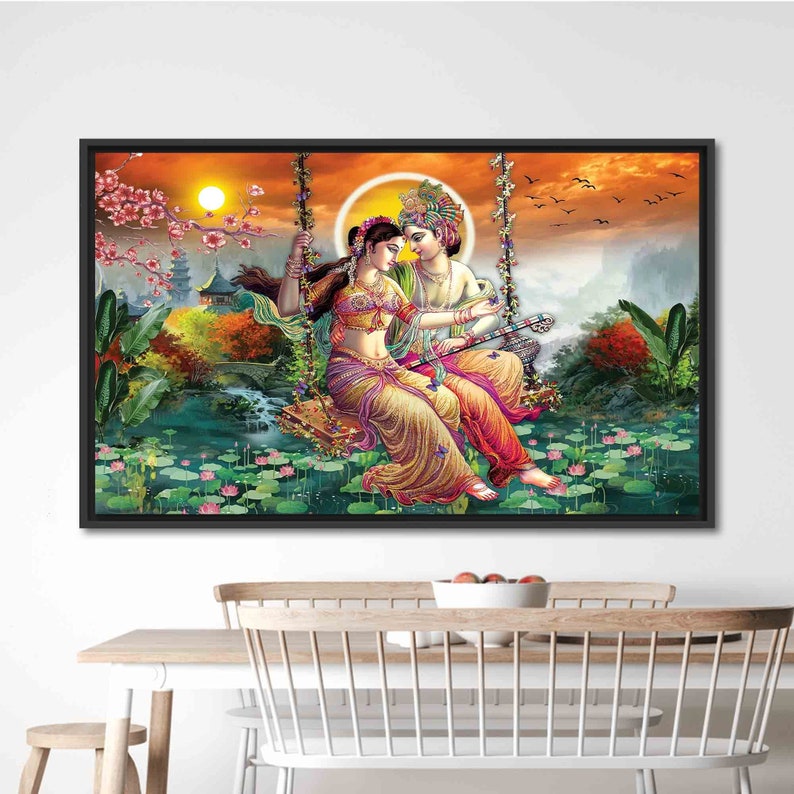 Radha Krishna Painting Print, Reproduction Canvas Print, Indian 3D Canvas, Famous Canvas Decor, Hindu Wall Art, Radha Krishna Artwork, image 8