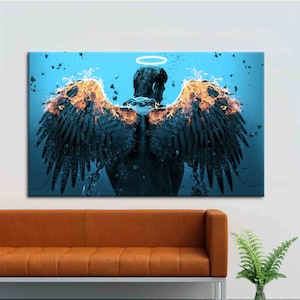 Angel Man Art Canvas, Angel And Devil Art Canvas, Abstract Angel Poster, Devil Art, Contemporary Art Canvas, The Sleepless Groom Artwork,