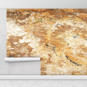 Brauner Marmor Tapete, Gelber Marmor Wandkunst, 3D Wandbild, Marmor Wandbild, Braun Töne Travertin Wandaufkleber, Do It Yourself,