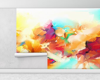 Colorful Painting,Modern Wall Paper,Wall Paper Peel and Stick,Bright Wall Paper,Contemporary Wallpaper,Colorful Absract Wall Paper,