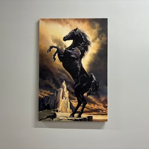 ブラックスタリオン、ブラックホースポスター、動物アート、ブラックスタリオンキャンバスポスター、スタリオンキャンバスギフト、馬ポスター、