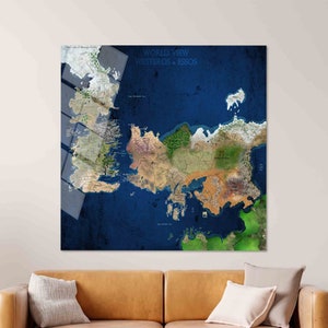 Große Leinwand, Glaskunst Wanddekor, personalisiertes Hochzeitsgeschenk für Paare, Westeros und Essos Karte Wandbehang, Vintage Karte Wandkunst,
