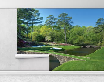 Landscape Wall Mural, Gym Wall Mural, Golf Club Landscape Wall Mural, Augusta National Golf Course Paper Art, Contact Paper,