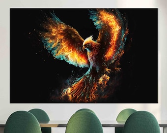 Personalized Gift, Phoenix Bird Wall Art, Animal Canvas Decor, Phoenix Poster, Black Wall Art, Living Room Decor, Man Cave Decor, Canvas Art