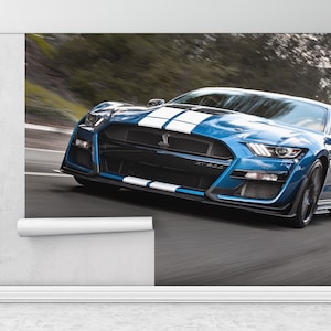Ford Mustang Wallpaper, Car Photo Wall Print, Ford Shelby Mural, Blue Car Wall Painting, Car Lover Gift Wall Print, Car Wall Art,