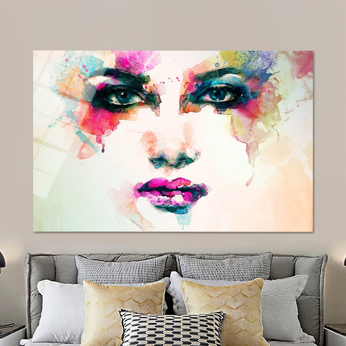 Wall Artwatercolor Woman Glass Artwall Portrait Etsy