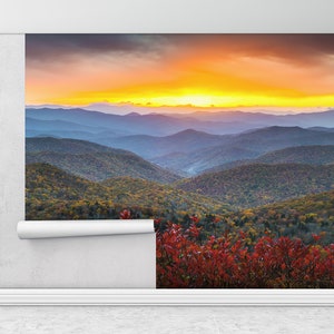 Póster de pared de puesta de sol, mural de pared de naturaleza, papel de pared moderno, papel de pared personalizado, papel de pared Peel and Stick,, mural de otoño,