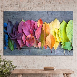 Lienzo de arte de paisaje, arte de pared de gran tamaño, regalo para él, arte de pared, decoración de lienzo de hojas coloridas, hojas coloridas de otoño, impresión de lienzo de otoño,