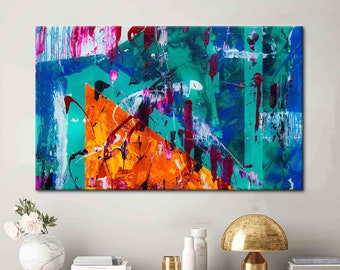 Contemporary Printed, Modern Abstract Printed, Abstract Canvas Art, Colorful Abstract Printed, Modern Plaaster Artwork, Green Canvas Art,