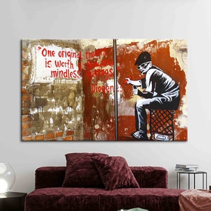 Banksy One Original Thought, Abstract Wall Art, Banksy Boy Art Canvas, Painting Art, Street Canvas, Graffiti Wall Decor, Banksy Wall Decor,