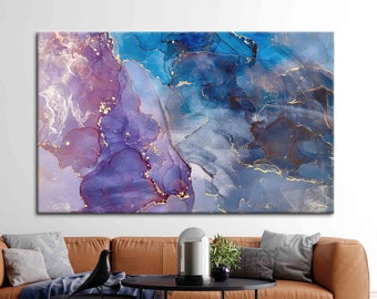 Purple And Blue Marble, Gold Marble Canvas, Abstract Printed, Modern Art, Purple Marble Wall Art, Marble Wall Art, Luxury Marble Artwork,