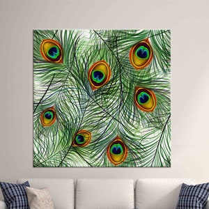 Modern Canvas Decor, Peacock Feather, Large Wall Art, Peacock Printed, Canvas Home Decor, Custom Canvas, Colorful Feather Printed,