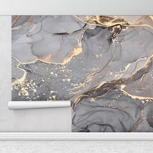 Gold Wall Print, Bright Wall Paper, Modern Wall Paper, Wall Paper Peel and Stick, Gray And Gold Marble, Modern Marble Wall Paper,