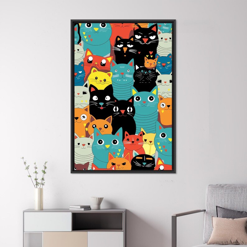Abstract Canvas Poster, Cat Canvas Gift, Animal Poster, Abstract Cats