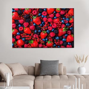 Póster de lienzo de arándanos, regalo personalizado para bebé niño, impresión de cocina, póster moderno, arte en lienzo de frutas del bosque, arte de pared grande