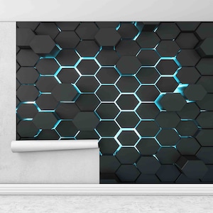 3d Effect Black Geometric Shapes Wal Art Wall Decals, Contemporary Wall Paper, Geometric Shapes Wall Paper, Modern Wall Art, Geometric Shape
