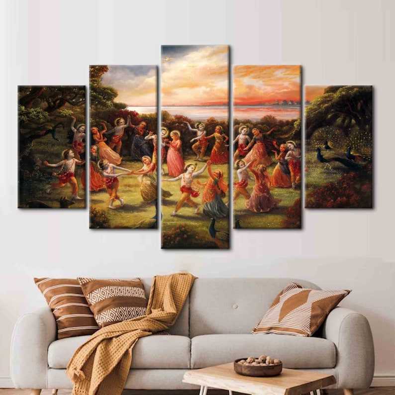 Rasa lila-dans van Radha Krishna, Radha Krishna-kunstcanvas, beroemd kunstwerk, hindoecadeau gedrukt, poster Radha Krisna-dans, afbeelding 6