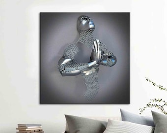 3d Metallic Canvas, 3d Human Canvas Art, Modern Canvas Art, Gray And Silver Poster, 3d Poster, Man Printed, Trendy Art Canvas,