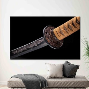 Modern Canvas Art, Samurai Sward Printed, Blade Ornament Poster, Asian Katana Canvas Art, Katana Blade Poster, Samurai Wall Art,