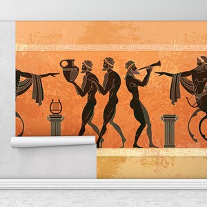 Papel de pared brillante, póster de pared de jeroglíficos, papel de pared Peel and Stick, arte de pared de papel, decoración de pared abstracta, pintura de pared de mitología griega,