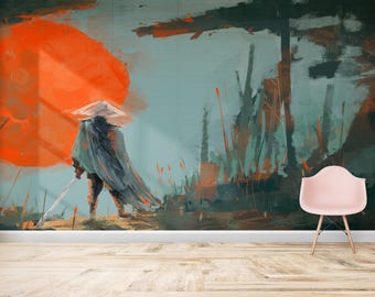 Samurai Warrior Wall Stickers, Warrior Digital Paper, 3D Wall Art, Modern Mural, Japanese Wall Decals, Wallpaper Mural Art,