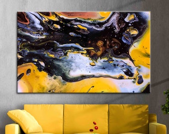 Black Art, Modern Printed, Yellow And Black Art, Oil Painting Print, Yellow Wall Art, Contemporary Canvas, Abstract Wall Art,