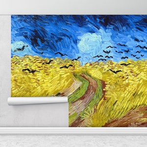 Weizenfeld mit Krähen, Papier Wandkunst, Benutzerdefinierte Tapete, Moderne Tapete, Ölgemälde Druck, Naturlandschaft Wandpapier,