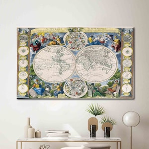 Grande mappa del mondo decorazione della parete, scuola tela, vecchia mappa arte, tela d'arte mappa mondo vintage, tela d'arte aula, mappa arte, mappa del mondo su tela,