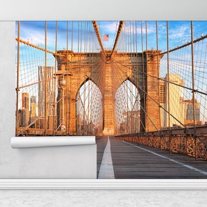 Brooklyn Wandbild, Papierwandkunst, Landschaftstapete, benutzerdefinierte Tapeten, Brooklyn Bridge, 3D-Tapete, Brooklyn Bridge Wanddekor,