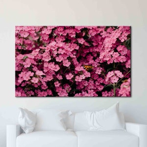Cartel rosa, lienzo de arte botánico, arte floral, cartel de regalo de amante de las flores, cartel de flores, arte de lienzo de flores rosadas, lienzo de hojas,