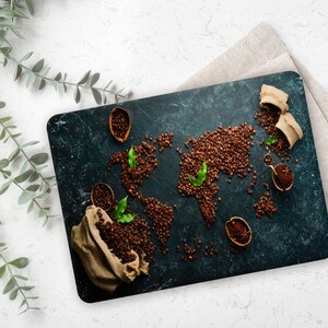 Tabla de cortar moderna, regalo para mamá, tabla de cortar del mapa del mundo, tabla de cortar del mapa del mundo del café, tabla de cortar amante del café, tabla de cortar,