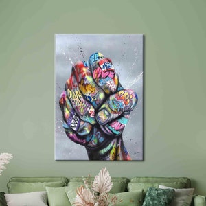 Faust Graffiti-Druck, Graffiti-Wanddekor, Bunte Faust Kunst, Street Art Faust Kunstwerk, Inspirational Artwork, Smashing Fist Wandkunst,
