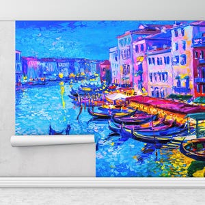 Stampa murale con paesaggio urbano, carta da parati con vista, rivestimento murale, murale con paesaggio del Canal Grande, carta digitale con paesaggio italiano, carta da parati regalo,