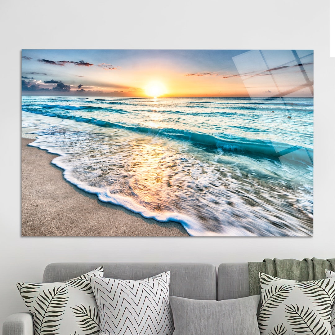 Beach View Wall Art, Glass Custom for Art, Sunset at the Ocean, Glass
