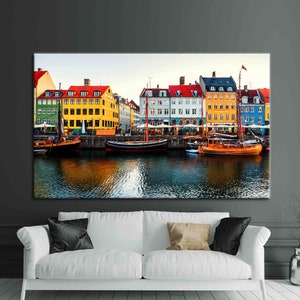 Denmark Nyhavn View, Copenhagen Landscape Wall Art, Denmark Landscape Art Canvas, Denmark Wall Decor, View Printed, Landscape Printed,