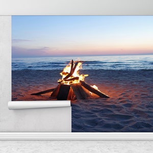 Carta da parati Seascape, Visualizza Wall Art, Beach Landscape Wall Poster, Serenity Wall Decor, Camp Fire Landscape Wall Paper, Sea Landscape Wall Pape