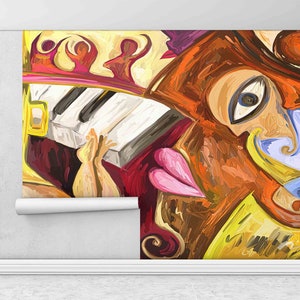 音楽デジタルペーパー、ジャズ音楽デジタルペーパー、抽象的なジャズ音楽の絵画の壁プリント、油絵の壁紙、壁紙アート、抽象的な顔のアート、