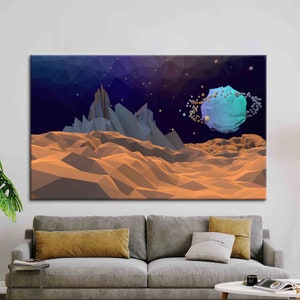 Arte espacial abstracto, arte de la Vía Láctea, cartel de montaña, arte del cielo estrellado, lienzo del cielo, arte abstracto de la pared del planeta, arte espacial, lienzo del cosmos,