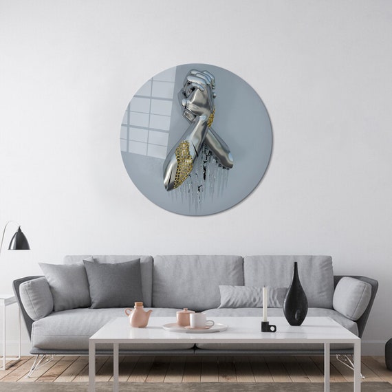 3d Effect Wall Art,Glass Art Gift,Wall Decor,3d Silver Metallic Glass,Wall Decoration,3d Metallic Hand Wall Art,Trendy Glass Wall Art,