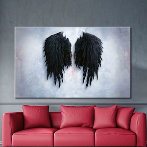Black Wings, Wing Art Canvas, Modern Wall Decor, Fashion Wings Artwork, Black Wings Art, Abstract Poster, Abstract Wing Artwork,