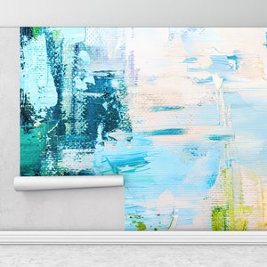 Blue And Green Painting,3d Wall Paper,Modern Wall Paper,Paper Wall Art ,Contemporary Wall Mural,Green And Blue Wallpaper,