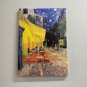 Noche de terraza de café, arte de lienzo de paisaje de cielo estrellado, decoración de pared de paisaje de café, arte de lienzo de Van Gogh, arte famoso, cartel de reproducción,