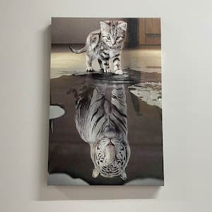 Tiger Reflection Cat, Cat Artwork, Success Canvas, Small Kitten Cat Wall Art, Cat Lover Gift Poster, Animal Poster,