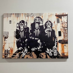 Banksy Three Wise Monkeys, Abstract Printed, Painting Printed, Banksy Monkey Art Canvas, Banksy Printed, Wise Monkeys Canvas Art,
