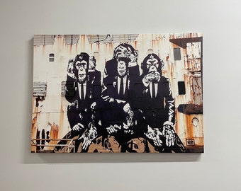 バンクシーの三猿、三猿のアートワーク、バンクシーの猿の壁アート バンクシーの三猿、三猿のアートワーク、バンクシーの猿の壁アート