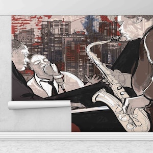 Jazz Wandkunst, Tapeten Schälen und Aufkleben, Jazz Musiker Malerei Papierkunst, Musikinstrumente Papierkunst, Musik Tapete, 3D Origami,