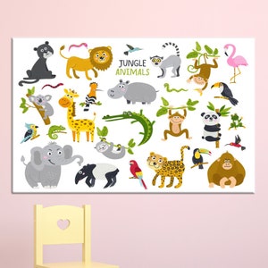 Lienzo de habitación de bebé, impresión de lienzo, arte de pared educativo, decoración de lienzo para niños, arte de pared grande, regalo de lienzo, impresión de lienzo de animales de Safari,